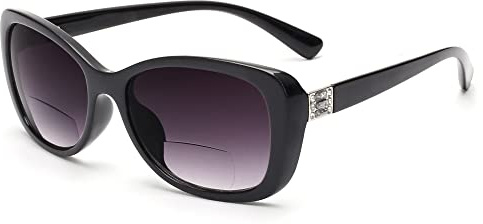 JM Frauen Bifokale Lese Sonnenbrille, Vintage Leser Gläser UV Schutz im Freien Schwarz +1.75