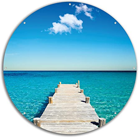 Wallario rundes Outdoor-Poster für Garten oder Balkon Steg am tropischen Meer, Motivbanner 60 cm Durchmesser