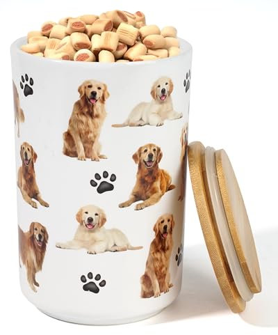 Greenline Goods Premium Dog Treat Ceramic Canister Set – Golden Retriever Airtight Canister for Fresh Treats, Ceramic Jar & Containers with Lids, Farmhouse Canisters, Ideal Kitchen Canisters