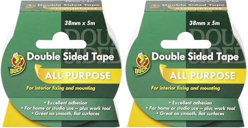 Duck Double Sided Tape, Strong Double Sided Tape for Everyday Use, Mounting, Arts and Crafts, Scrapbook, Photo Albums, Easy to Use Sticky Tape with Strong Adhesive and Easy Peel 38mm x 5m,Pack of 2