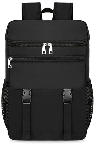 Irfora Isolierter Kühlrucksack mit großer Kapazität, wasserdichte Picknick-Kühltasche, Schwarz