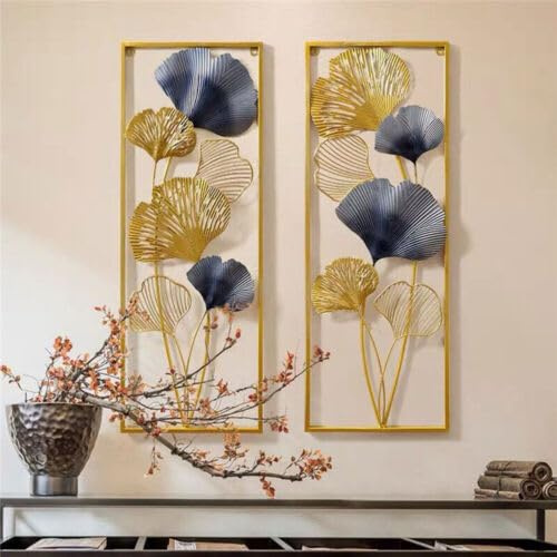 XUEMANSHOP 2 Stück 3D Ginkgo Leaf Wanddeko Metall Groß, 85 x 31 x 5 cm für Wohnzimmer, Schlafzimmer, Esszimmer, Arbeitszimmer
