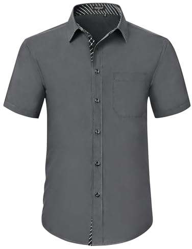 Enlision skjorta herr, kortärmad skjorta, fritidsskjorta, normal passform, affärsskjorta, herrskjortor med bröstficka, S–2XL, Grå / svart, XL