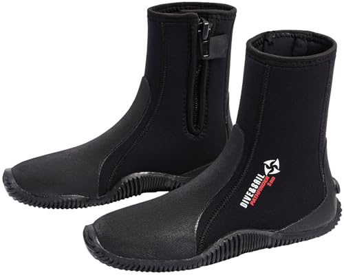 Skyone Neoprene Dive Boots Men Women, Surf Booties Scuba Diving Boots 5MM, Wetsuit Booties Scuba Shoes with Anti-Slip Premium Rubber Sole for Sailing Snorkeling Boating (Black, Mens 11 / Womens 12)