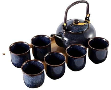 Service à thé japonais, lot de 6 pièces en porcelaine émaillée au four, fermer 1 théière, 6 tasses à thé