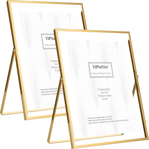 YiPinYin Gold 8x10'' Floating Frame Set of 2,For Photo Sizes (4x 6'',5x7,7x9''), Metal Frames for Tabletop/Shelf Display,Classy Gift Choice for Wedding,Birthady,Home or Office Decor