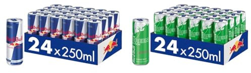 Set: Red Bull Energy Drink - 24er Palette Dosen Getränke, EINWEG (24 x 250 ml) + Red Bull Energy Drink Green Edition - 24er Palette Dosen, EINWEG (24 x 250 ml)