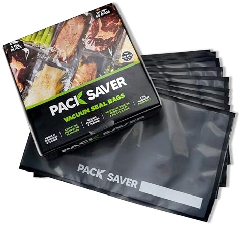 Pack Saver Vacuum Sealer Bags 50 Commercial Grade PreCut Bags for Ultimate Food Preservation, Food Vac Bags for Storage, Meal Prep or Sous Vide (11 x 19)