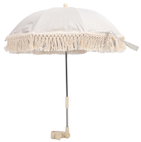 Tragbarer, Kompakter Kinderwagen-Sonnenschirm mit Starkem Windwiderstand, Trendiges Quasten-Design, Oxford-Stoffmaterial für den Sonnenschirm Im Freien (Beige)