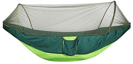 MaGiLL Camping-Hängematte mit Moskitonetz – leichte tragbare Outdoor-Fallschirm-Hängematten, Schaukel, Schlaf-Hängematte, Camping-Zubehör (Farbe: Weiß-Stil) (Vert)