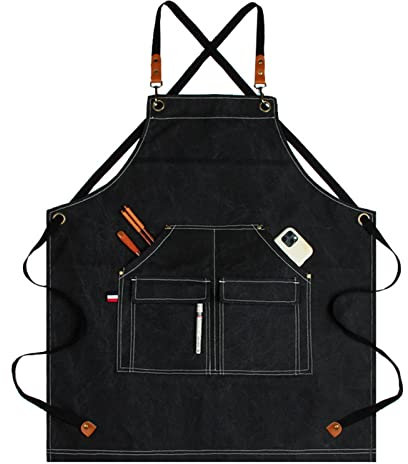 ECOLFE Schürzen für Männer, Arbeitsschürze, Premium-Hochleistungs-Werkzeugschürze aus gewachstem Segeltuch mit Werkzeugtaschen, wasserdicht (Farbe: Grau, Größe: X-Large)(Color:Black)