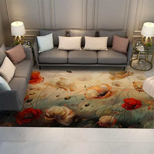 LANDERSION Blumenteppich Lebendige Bunte Gartendesign-Teppiche für Wohnzimmer Moderner waschbarer Teppich für Schlafzimmer Küche Rutschfester großflächiger Teppich 180x275cm