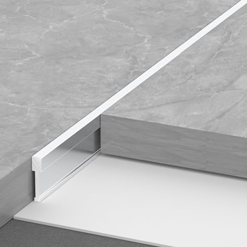 WDJBPSH Tapajuntas Suelo 1.25m Cortable Perfil de Remate de Baldosa a Suelo de Madera, 2 Piezas Estrecho Listón de Transición para Puertas, Aluminio Barra Cubre Huecos(Silver,2.9mm Wide)