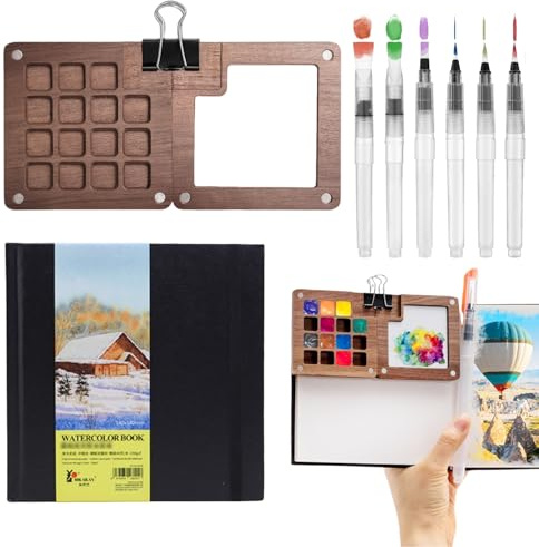 8 Stück Aquarellpinsel und Skizzenbuch Aquarell Nano Palette Watercolor