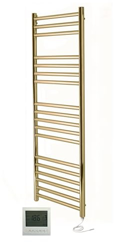 Manissa Boston Electric Brushed Brass Heated Towel Rail 500mm W x 1200mm HBathroom Towel Radiator + 7 Day Thermostat/Timer