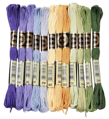 CABODYALS 12 Strang 96m 6 Stränge Anchor Buntes Stickgarn Kreuzstichgarn Lila Grün Gelbes Faden Sticken Freundschaftsarmband Kreuzstichfaden Sticktwist Stickgarn für Armbandher Basteln Häkeln Kleidung