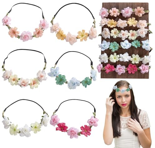 LINGJIA 6 Pièces Couronne Fleur Cheveux, Bandeau et Guirlande Cheveux, Coiffe Femme, Serre-Tête