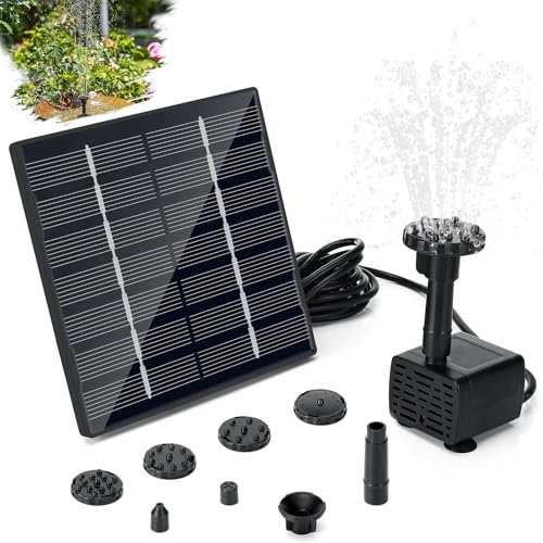 Sprifityy Pompa solare per fontane,Fontana Solare 1.5W,Pompa per Acqua Solare con Tubi da 3M,6 ugelli per colibri,per Giardino, Bagno per Uccelli,Contenitori per Pesci,stagno,piscina