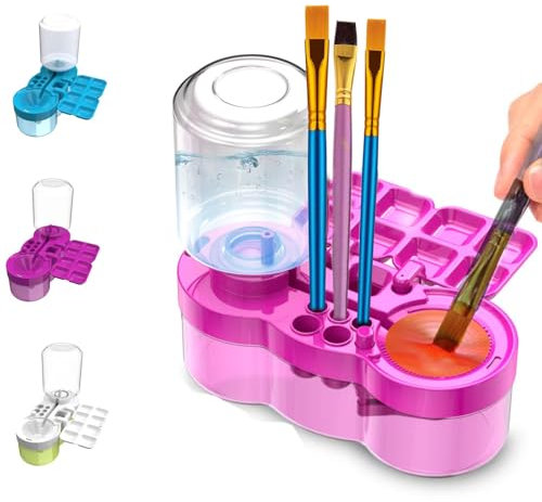2025 Paint Brush Cleaner Brush Rinser Water Circulation, Brush Cleaner Painting Tool, Water Cycle Paint Brush Rinser With Brush Holder and Palette, Brush Rinser Dispenser for Adults Artist Kid(Purple)