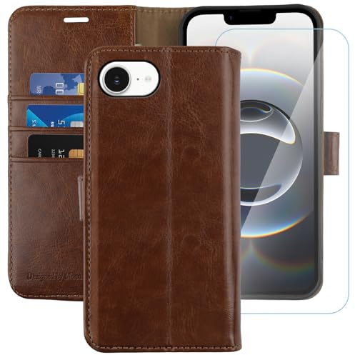 MONASAY Wallet Case for iPhone 17E/16E with 3 Card Holders - Brown | Kickstand,RFID Blocking,6.6 feet of shock absorption,PU Leather, Strong Magnetic Closure, Fits 6.1 inch ONLY,Protective film
