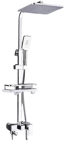 Duscharmatur mit thermostat, Edelstahl Duschpaneel mit Armatur, 4 Massagedüsen, Handbrause und Wanneneinlauf, Duschamaturen set Duschsäule Duschset (3 Massagedüsen-Silber)