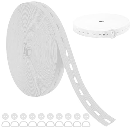 Lvjkes Goma elastica costura, 8m x 2cm Cinta elastica costura con ojales, Alta elasticidad y durabilidad, Elastico costuras, Adecuado para coser ropa, pantalones (Blanco-8M)