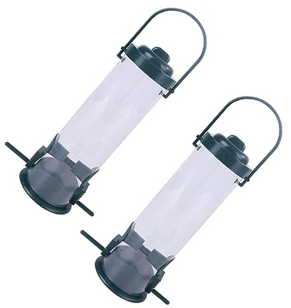 VICASKY 2 comederos colgantes para pájaros de plástico, adornos de jardín, contenedor de comida, comedero decorativo para pájaros al aire libre, fácil de reutilizar, para aves silvestres