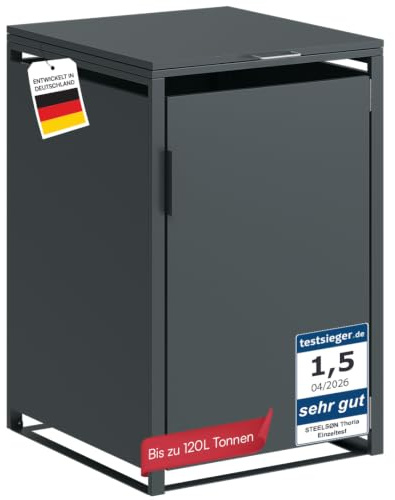STEELSØN Thoria Mülltonnenbox 1er bis 120L, aus verzinktem Stahl, Anthrazit | Müllcontainer für 1 Tonne, hochwertige Mülltonnenverkleidung wetterfest & UV-beständig, Müllbox/ Gerätebox für Outdoor