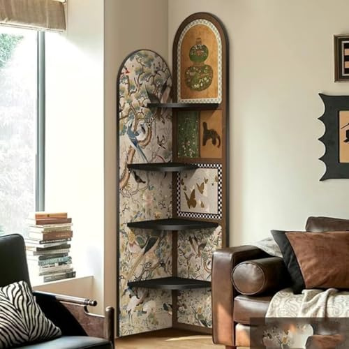 4-Tier Corner Shelf Stand,Corner Plant Stand,Wooden Open Corner Cabinet Display Storage Rack,Ladder Shelf with Wood Frames,Corner Plant Stand,Fan-Shaped Corner Bookcase with Legs,ladder shelf with woo