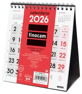 Finocam - Skrivbordskalender 2026 med stora siffror månadslayout januari - december 2026 12 månader | kalender 2026 | månadsplanerare neutral - italiensk, stort nummerbord