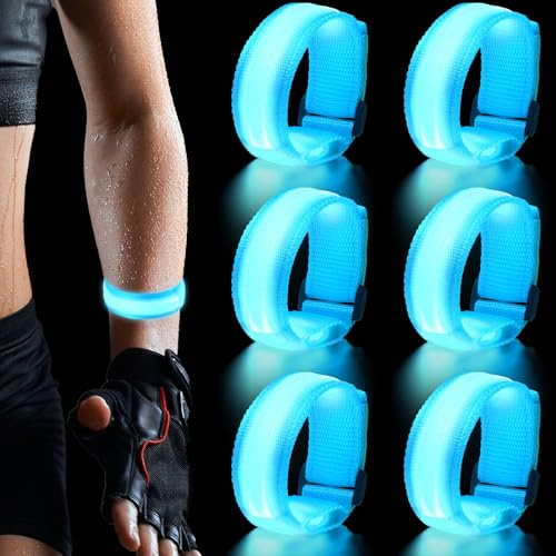 Wrymish LED Armband, 6 Stück Leuchtband Joggen für Kinder Erwachsene, Sicherheit Leuchtarmband, Reflektorband mit Blinkende LED Light für Nachtlaufen Radfahren Hundewandern Partys Konzerte(Blau)