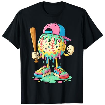 Baseball Drip for Boys Ice Cream Drip Baseball Sport T-Shirt