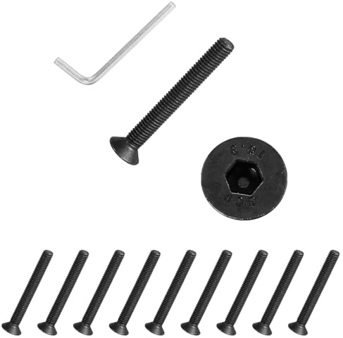 PATIKIL M6x50 mm Flachkopf-Innensechskantschrauben 10 Stk Kohlenstoffstahl Flachsenkkopfschrauben Sechskant-Antrieb Maschinenschrauben Vollgewinde 10.9 Mit Innensechskantschlüssel Schwarz