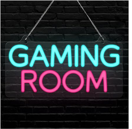 HUANTY Decoración de Fiesta con Letrero de neón Letrero De Neón“Gaming Room”Luces De Neón para Decoración De Pared De Sala De Juegos, para Niños, Gamers, Sobrinos, Hombres 16.4x31.1cm