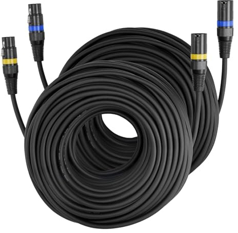 VEVOR XLR Cable 100 ft, 2 Pack, Shielded Balanced DMX Male to Female Microphone Cables, Gold-Plated 3-Pin XLR Mic Speaker Cord Wires, for Stage Lighting, Microphones, Amplifier, Mixer, Speaker Systems