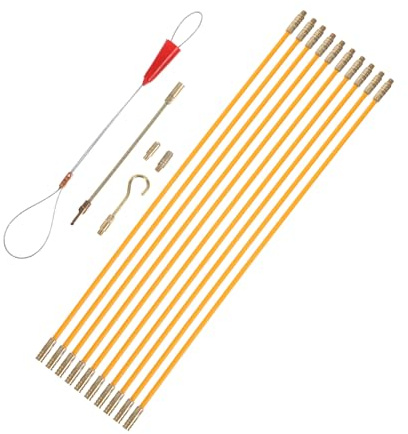 Kit de Cableado de Fibra de Vidrio 10 Piezas 33cm para Pasar Cables | Color Amarillo, Cobre y Accesorios Incluidos, para Uso Comercial y Construcción, Resistente y Duradero
