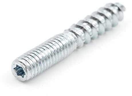 Design61 10 x skruvskruvar M6 x 50 mm dubbel gängskruv skruvstift med trägänga och metrisk gänga TX15 stål galvaniserad anslutningsskruv för trä metall pluggmontering