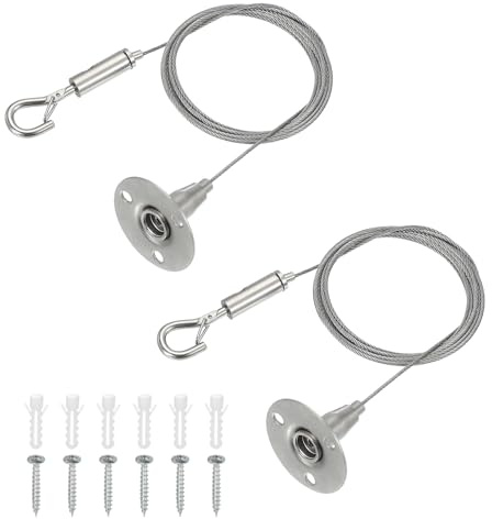 QUARKZMAN 200 x 1.5mm Kit De Fils D'Accrochage Réglables, Câble En Acier Inox Renforcé Avec Crochets Simples Pour Photo Lumière Écran LED Rideau Panneaux Publicitaires DIY Clamp(2pcs)