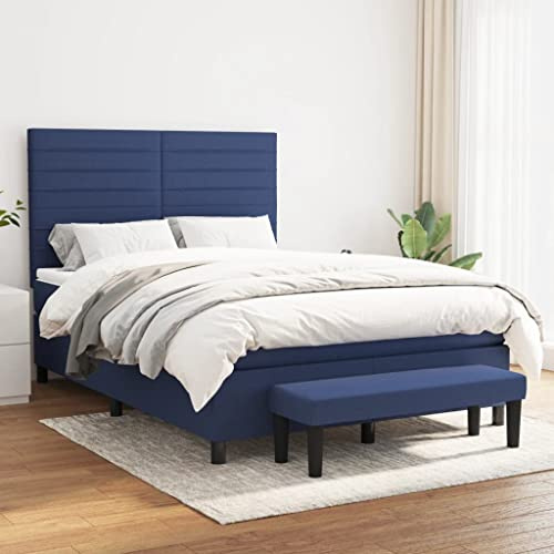 THOYTOUI Boxspringbett Blau 140x200 cm Taschenfederkernmatratze mit Matratzenauflage für mittelharte Unterstützung und Geräuschabsorption als Bettbank