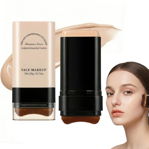 2 Stück Color Changing Foundation Stick mit Bürste, 2in1 Mehrzweck Cover Cream, Doppelseitiger, langanhaltender Concealer und Konturenstift, Wasserfestes, Natürlich Matte Makeup Finish