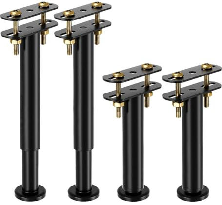Penbinmall 4 gambe del letto regolabili in altezza,base di supporto per letto con travi centrali, robuste gambe di supporto medie del telaio del letto in metallo (Nero, 15-25cm)