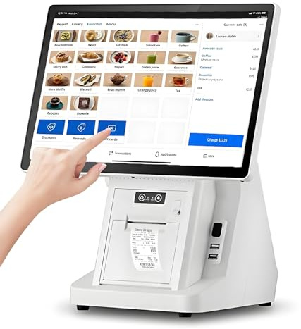 AETEREOS Caja Registradora Tpv Todo En Uno con Pantalla Táctil, para Comercios Y Restaurantes | Caja registradora Inteligente Todo en uno con Impresora incorporada, Windows White Single-Screen