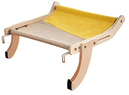 Hamaca para Ventana para Gatos Grandes, Cama Ajustable con Marco de Madera Resistente, Fácil de Montar y Desmontar, Gris Amarillo
