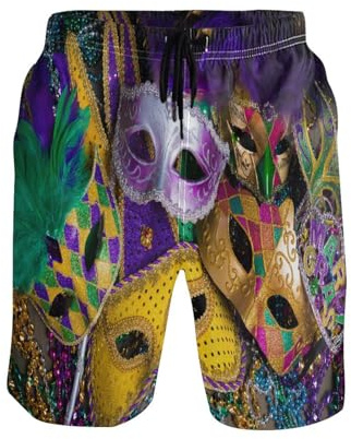 Short De Bain Masque De Mardi Gras Protection Solaire Surf Short De Plage avec Cordon Homme Shorts De Plage pour Eté Natation Sport S