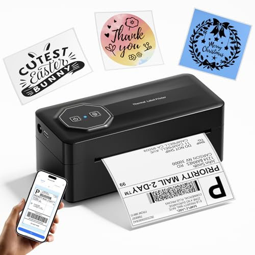 TATTMUSE Bluetooth Thermal Shipping Label Printer, A646 Wireless 4x6 Label Printer for Small Business and Shipping Packages, Compatible with iPhone Android Windows Mac, Amazon, USPS, UPS, Black