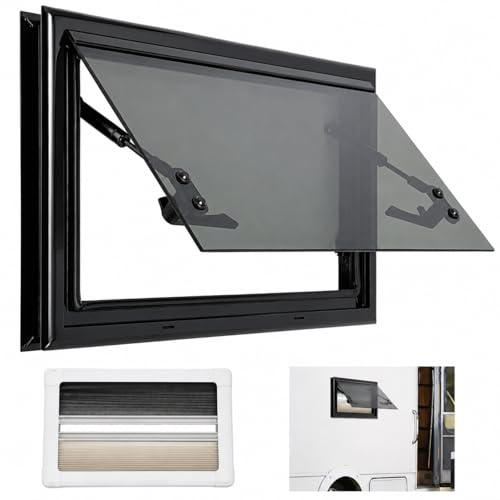 CLEADONG Fenêtre latérale pour camping-car 500x300mm Fenêtre battante pour caravane 85° | Cadre en aluminium, UV-b, rectangulaire, avec moustiquaire et store intégré, universel pour camping-car, caravane