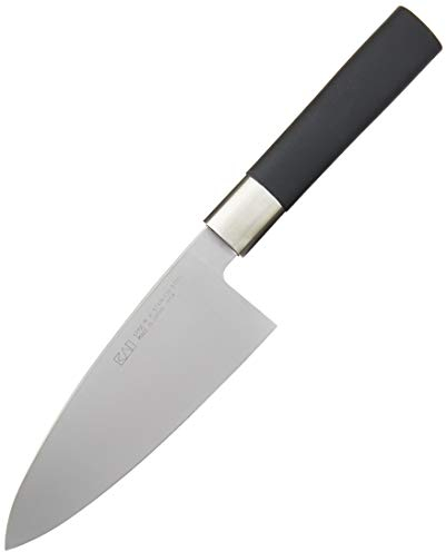 KAI Wasabi Black Deba 15,0 cm Klingenlänge - rostfreier 6A/1K6 Edelstahl poliert 58 (±1) HRC - schwarzer Polypropylen Griff - japanisches Hackmesser - Made in Japan