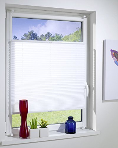 PLISSEE weiß, verspannt (max. Gesamthöhe Fensterflügel), mit Klemmträger/Klemmfix/ohne Bohren (Weiß, 40x130cm)