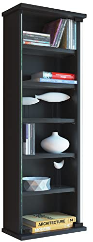 VCM CD/DVD Wandregal 31x18x92 cm 1 Glastür 6 Fächer CDs DVDs | Medienregal für CDs und DVDs - Wohnzimmer oder Büro - für Musik- und Filmliebhaber - Holzwerkstoff und Glas