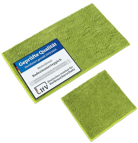 WohnDirect Badematten & Badteppiche Set 2 teilig Grün • WC Vorleger ohne Ausschnitt 45x45cm + Badematte rutschfest 50x80cm • Badvorleger rutschfest frottee waschbar • Badezimmerteppich ÖkoTex